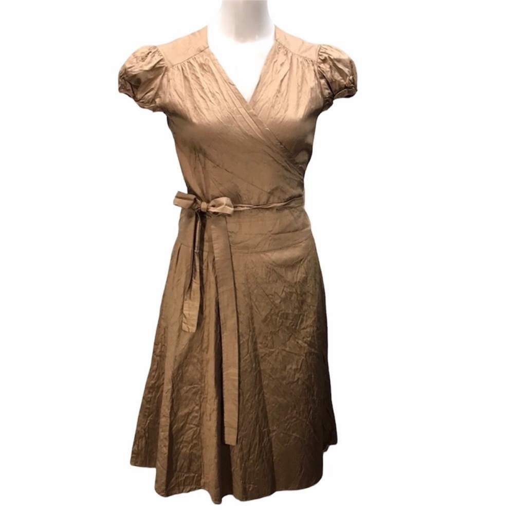 Calypso Christiane Celle Silk Brown Cap Sleeve Wrap Dress sz S